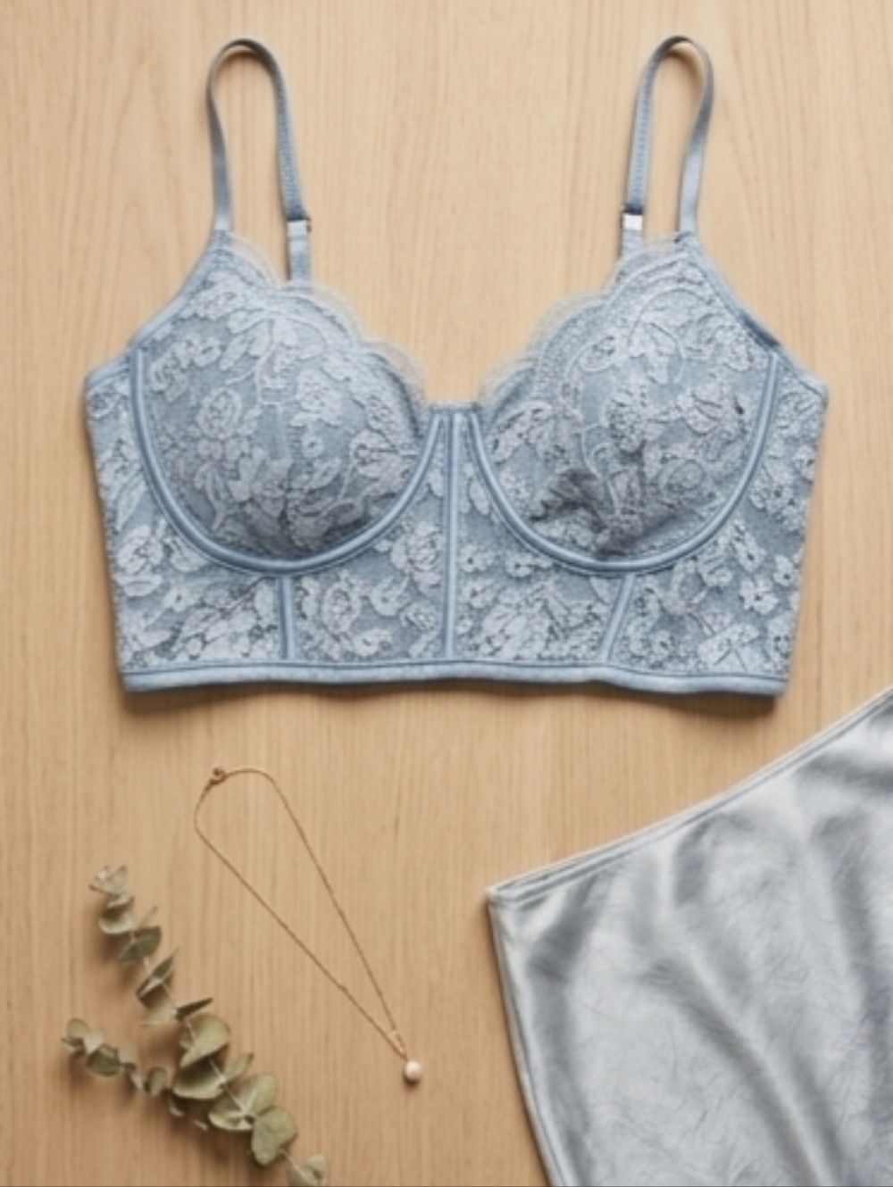 Streetwear Society Lace Longline Bralette in Light Blue